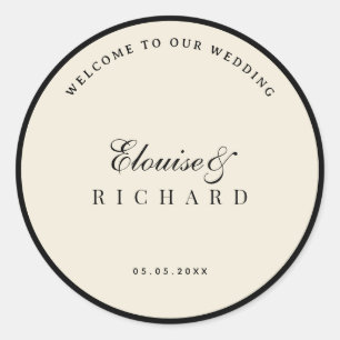 Adesivo Redondo Boas-vindas de casamento Old Money em marfim e pre