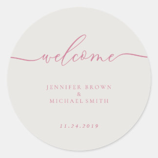 Adesivo Redondo Boas-vindas Mínimas Assinatura Simples Rosa