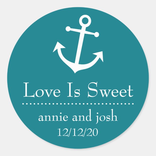 Adesivo Redondo Boat Anchor Love is Sweet Labs (Turquesa) (Frente)