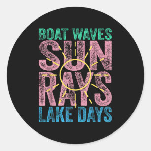 Adesivo Redondo Boat Waves Sun Rays Dias Láteos Dias Fóco Retro 70