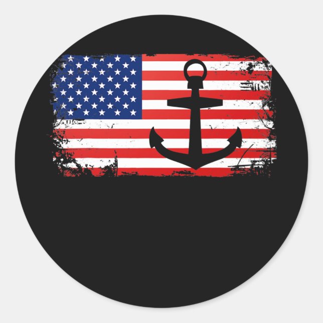 Adesivo Redondo Boating Anchor USA American Flag Boat Lover (Frente)