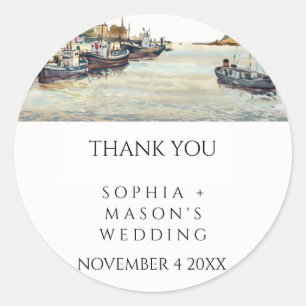 Adesivo Redondo Boats Costeiros de Casamento Watercolor