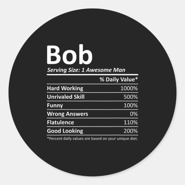 Adesivo Redondo Bob Nutrition Funny Birthday D Name Gif  (Frente)