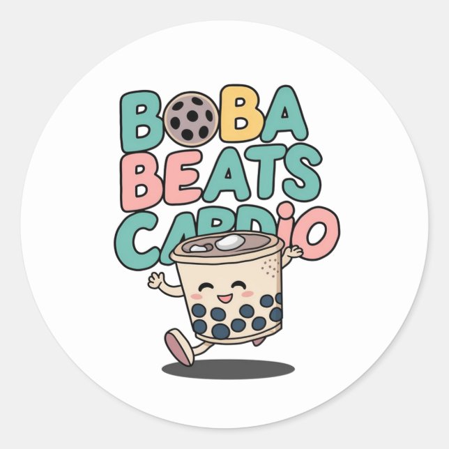 Adesivo Redondo Boba Beats Cardio Engraçado (Frente)