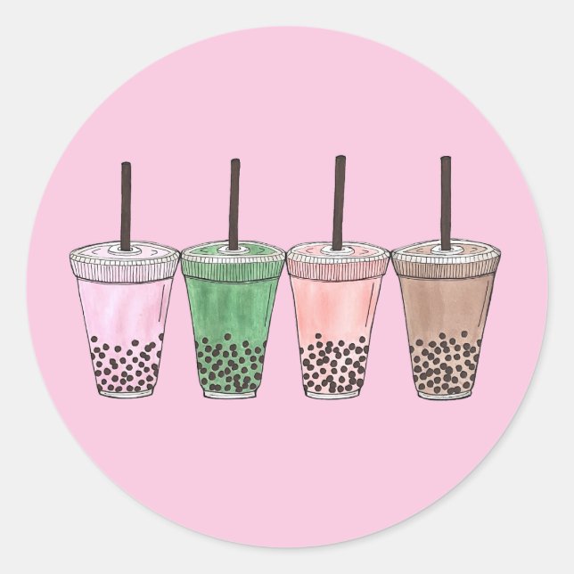 Adesivo Redondo Boba Bubble Tapioca Pearl Leite Tea Bebe Foodie (Frente)
