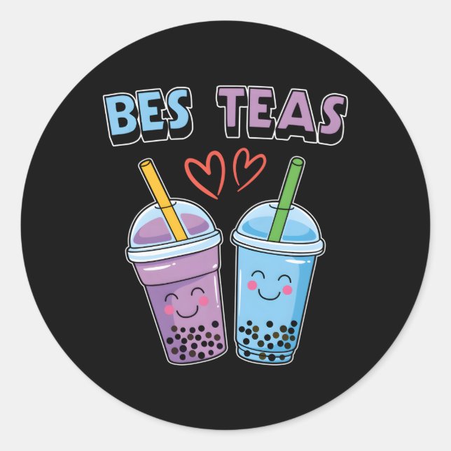 Adesivo Redondo Boba Bubble Tea Bes Teas Kawaii Bestie Roxo E (Frente)