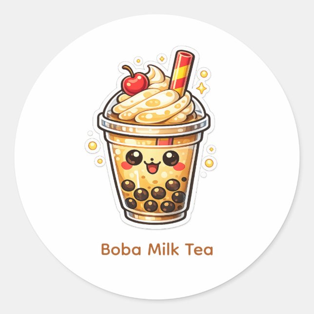 Adesivo Redondo Boba Milk Tea (Frente)