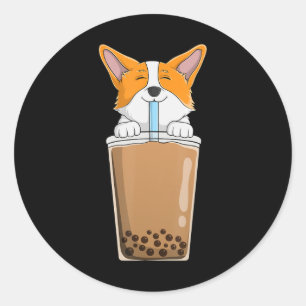 Adesivo Redondo Boba milk Tea Kawaii Corgi Puppy Rua de anime japo