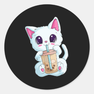 Adesivo Redondo Boba Tea Cat Anime Para Mulheres Kawaii Bubble Tea