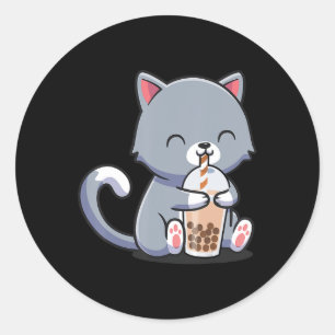 Adesivo Redondo Boba Tea Cat Bubble Tea Cat Kawaii Anime Neko Gift