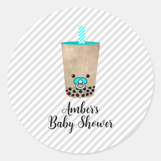 Adesivo Redondo Boba Tea - Chá de fraldas personalizado inspirado (Frente)
