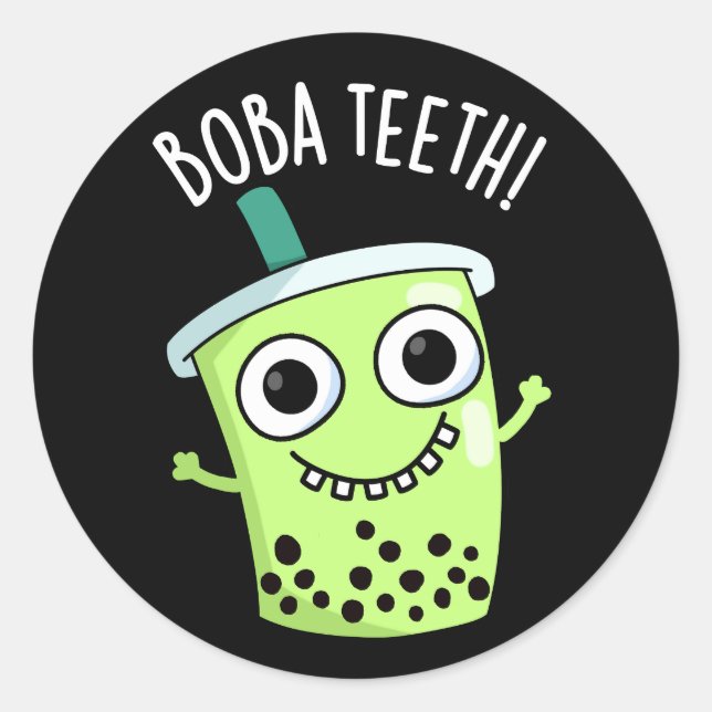 Adesivo Redondo Boba Teeth Engraçado Boba Tea Pun Dark BG (Frente)