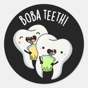 Adesivo Redondo Boba Teeth Engraçado Boba Tea Pun Dark BG