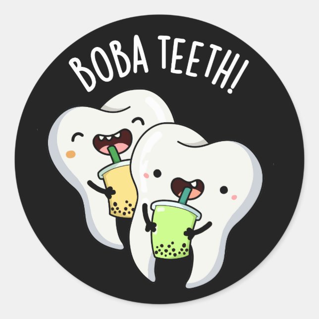 Adesivo Redondo Boba Teeth Engraçado Boba Tea Pun Dark BG (Frente)