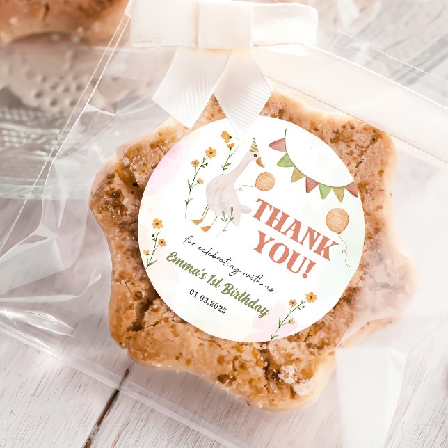 Adesivo Redondo Bobo de ganso de primeiro aniversario clássico de  (Criador carregado)