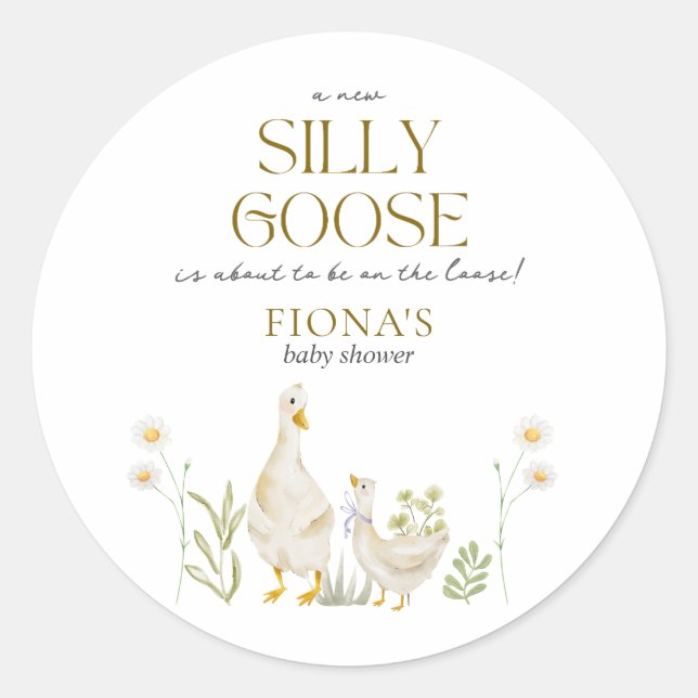 Adesivo Redondo Bobo Ganso Aquarela Gênero Chá de fraldas Neutro (Frente)