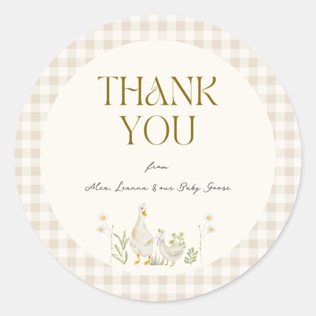 Adesivo Redondo Bobo Ganso Aquarela Gênero Chá de fraldas Neutro (Frente)