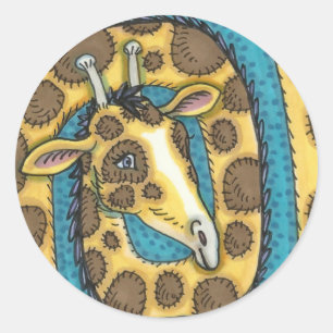 ADESIVO REDONDO BOBO GIRAFFE LONG NECK E SPOTS, ARTE FOLK ENGRAÇA