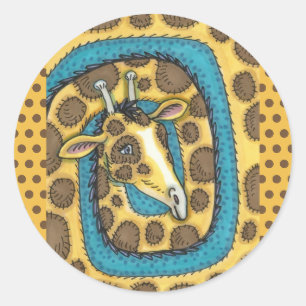ADESIVO REDONDO BOBO GIRAFFE LONG NECK E SPOTS, ARTE FOLK ENGRAÇA