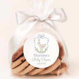 Adesivo Redondo Bobo Goose Blue arco bebê chá Obrigado