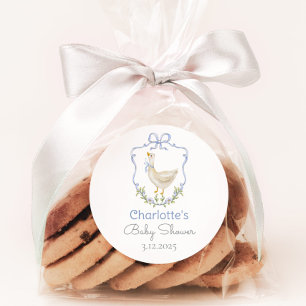 Adesivo Redondo Bobo Goose Blue arco bebê chá Obrigado