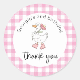 Adesivo Redondo Bobo Rosa Goose Aniversário Obrigado