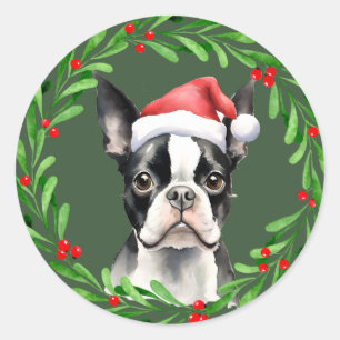 Adesivo Redondo BoBoston Terrier Christmas Dog Puppy Mailing