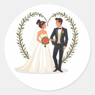 Adesivo Redondo Bochechas de Corações de Amor no Dia do Casamento
