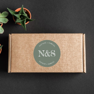 Adesivo Redondo Bodas de Iniciais Elegantes Mínimas da Floresta Ve