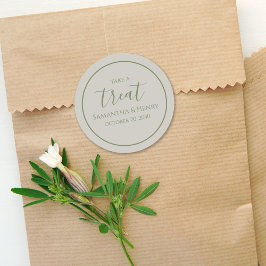 Adesivo Redondo Bodas - Simples Tratamento de Caligrafia Sage