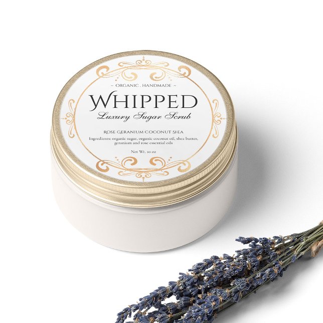 Adesivo Redondo Body Butter Scrub Luxurious Shiny Gold Foil Swirls (Criador carregado)