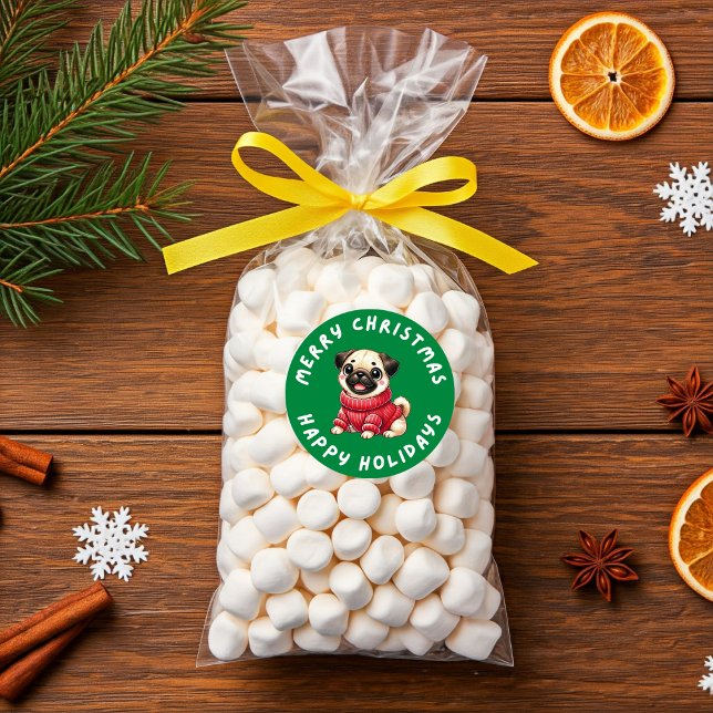 Adesivo Redondo Bog Dog Christmas Para Presentes De Presentes (Pug Dog Christmas For Gifts Presents Classic Round Sticker)