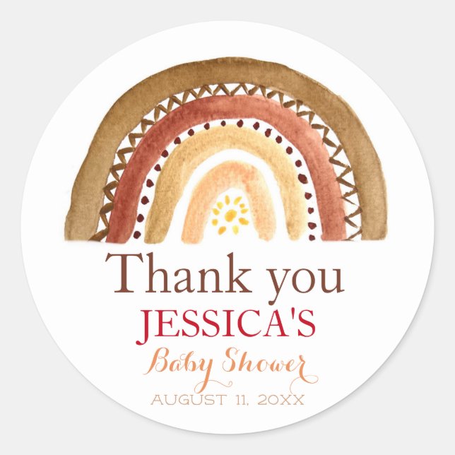 Adesivo Redondo Bohemian Boho Rainbow Chá de fraldas Terthy Cute (Frente)