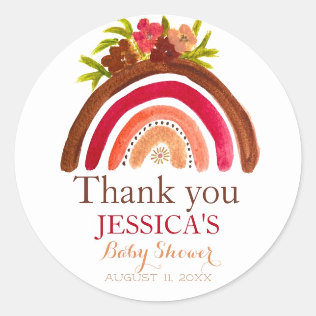 Adesivo Redondo Bohemian Boho Rainbow Chá de fraldas Terthy Cute (Frente)