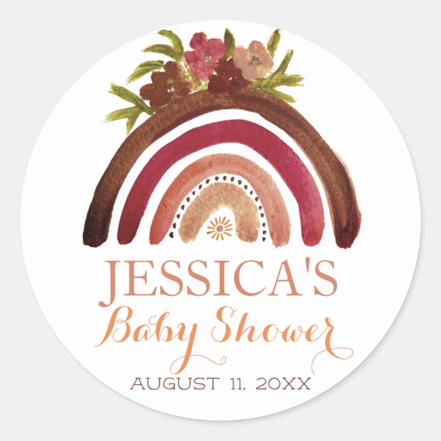 Adesivo Redondo Bohemian Boho Rainbow Chá de fraldas Terthy Cute (Frente)