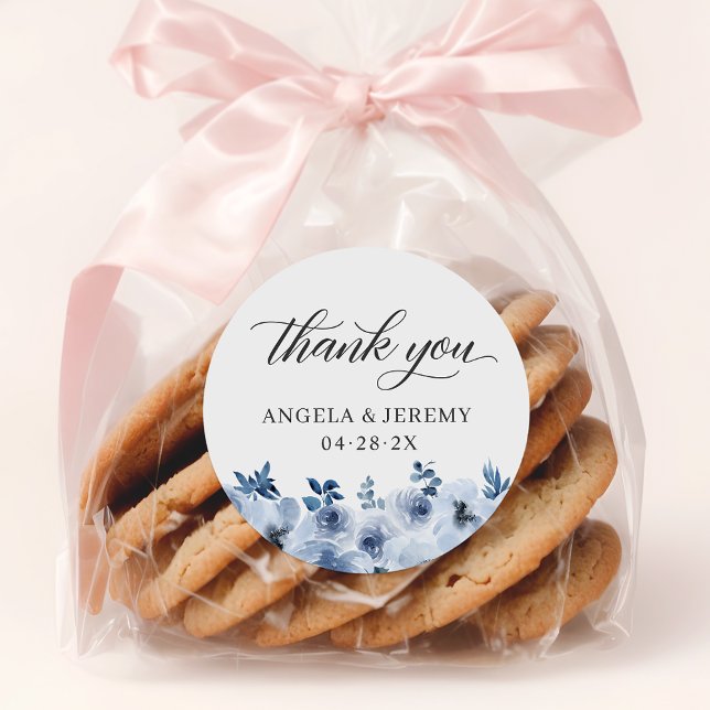 Adesivo Redondo Bohemian Dusty Blue Floral Obrigado (Criador carregado)