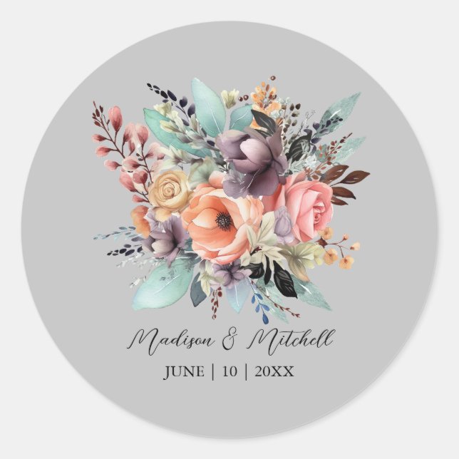 Adesivo Redondo Bohemian Floral Buquê Watercolor (Frente)