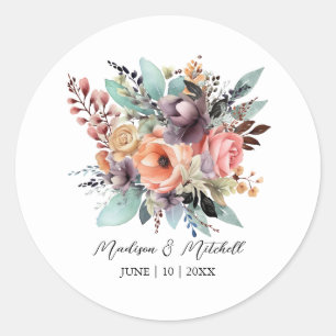 Adesivo Redondo Bohemian Floral Buquê Watercolor