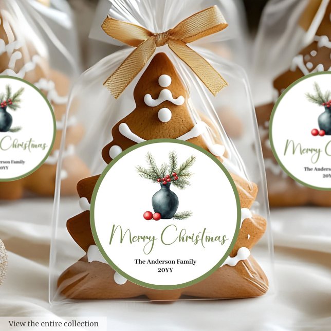 Adesivo Redondo Bohemian Minimalist Christmas Bouquet Sticker (Bohemian Minimalist Christmas Bouquet Sticker)