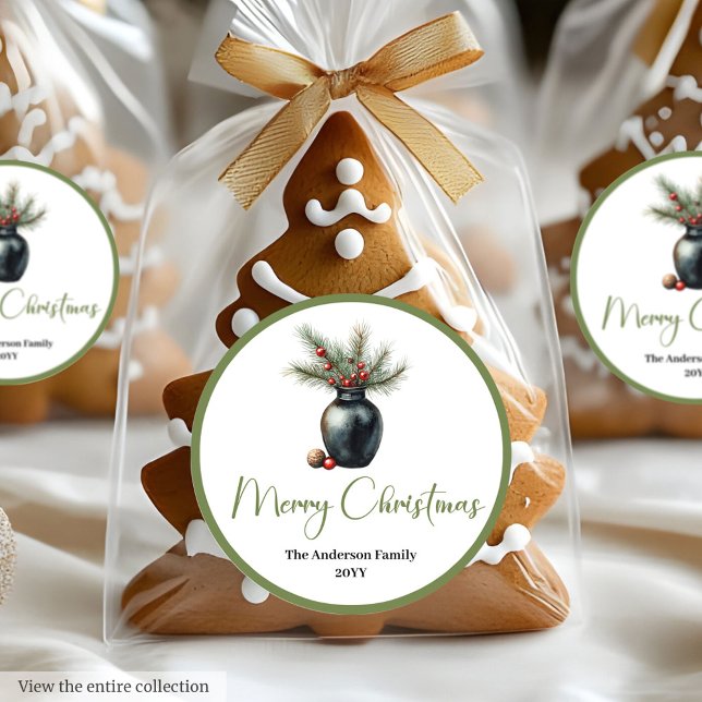 Adesivo Redondo Bohemian Modern Christmas Bouquet Holiday Sticker (Bohemian Modern Christmas Bouquet Holiday Sticker)