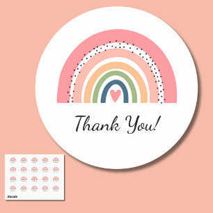 Adesivo Redondo Bohemian Pastel Rainbow com coração Obrigado