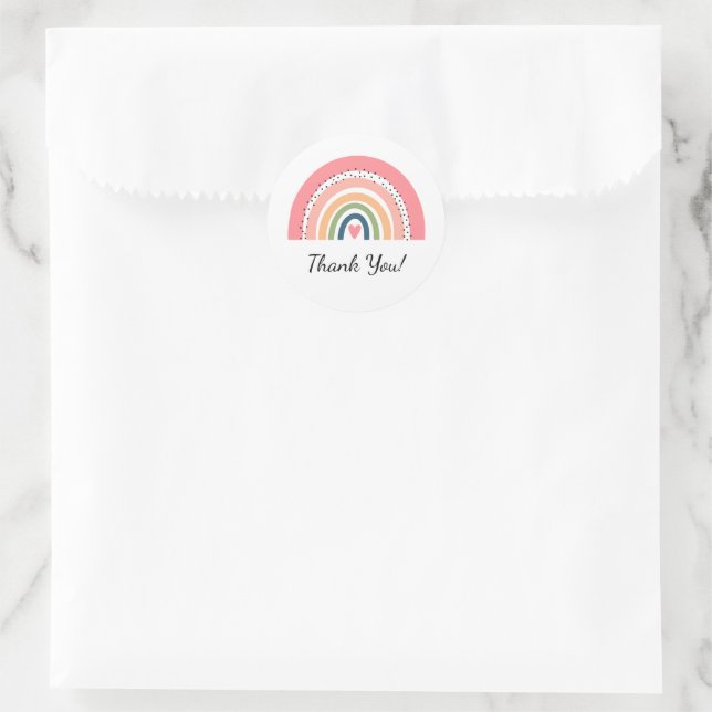 Adesivo Redondo Bohemian Pastel Rainbow com coração Obrigado (Bolsa)
