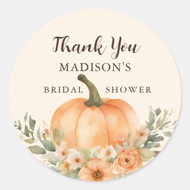 Adesivo Redondo Bohemian Pumpkin Floral Chá de panela Obrigado (Frente)