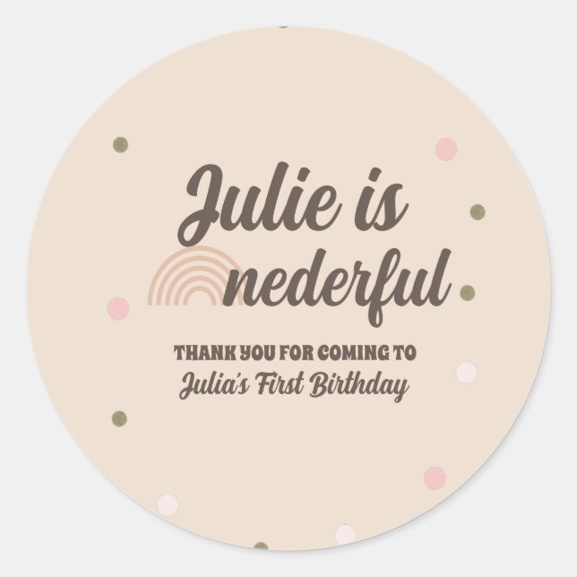 Adesivo Redondo Bohemian Rainbow First Birthday - Pontos Maravilho (Frente)