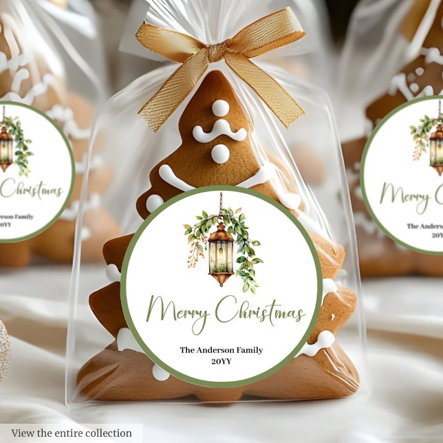 Adesivo Redondo Bohemian Rustic Christmas Lantern Holiday Sticker (Bohemian Rustic Christmas Lantern Holiday Sticker)