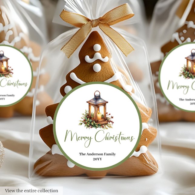 Adesivo Redondo Bohemian Watercolor Christmas Lantern Sticker (Bohemian Watercolor Christmas Lantern Sticker)