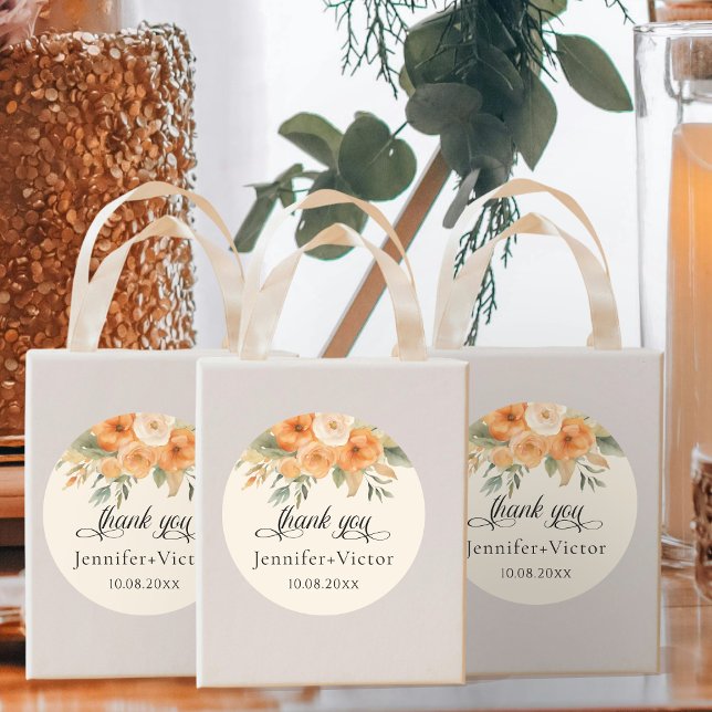 Adesivo Redondo Bohemian Watercolor Flowers Casamento Obrigado (Criador carregado)