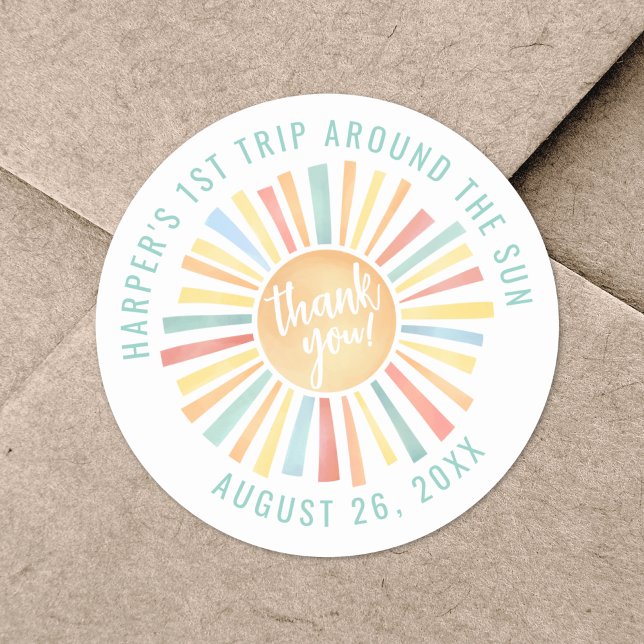 Adesivo Redondo Boho 1º Ano Completo (Boho 1st Trip Around The Sun Classic Round Sticker)