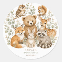 Adesivo Redondo Boho Animais da Floresta para Chá 