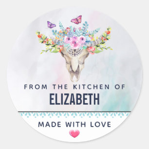 Adesivo Redondo Boho Animal Skull com Cozinha Butterflies